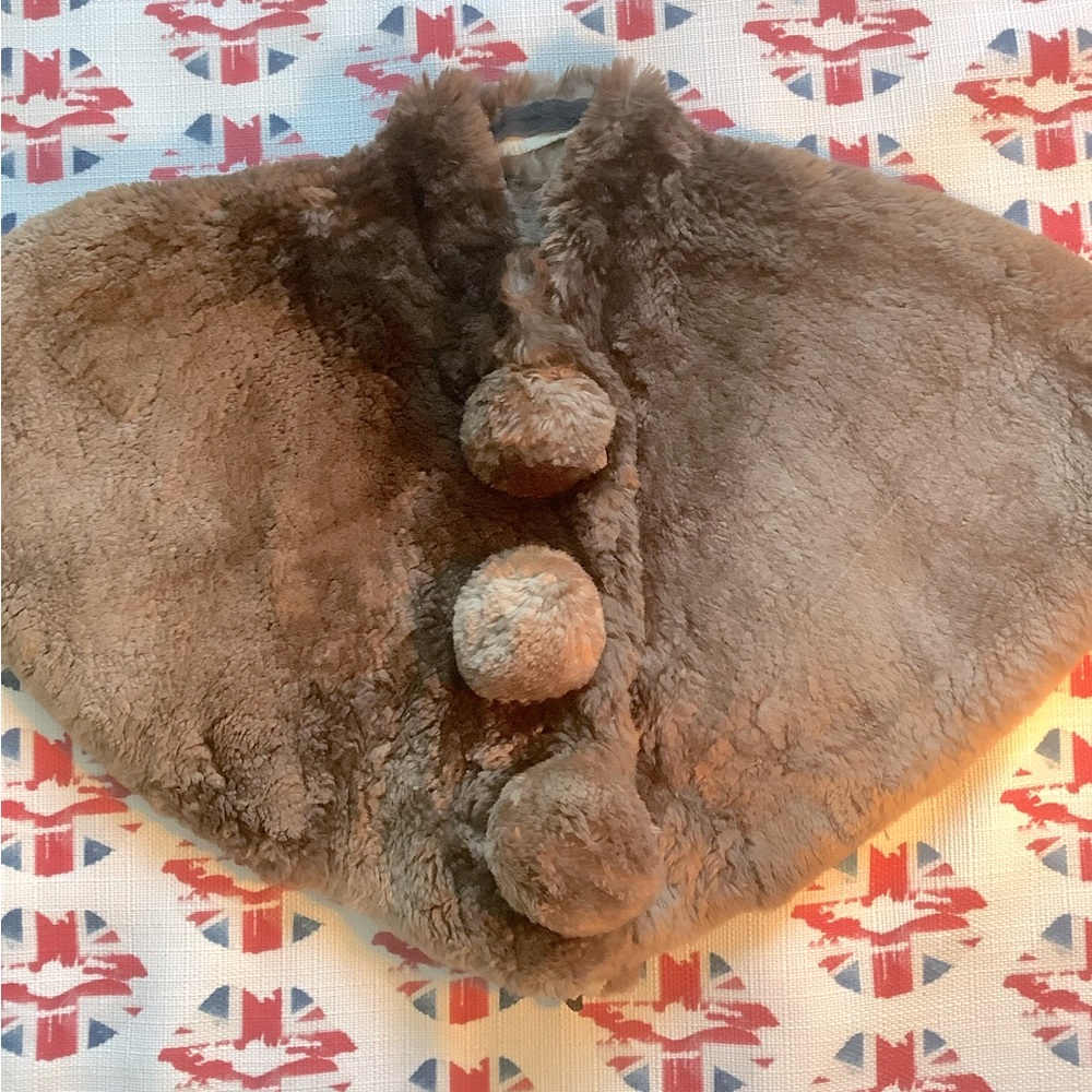 Vintage Brown Shearling Large Button Capelet - image 1